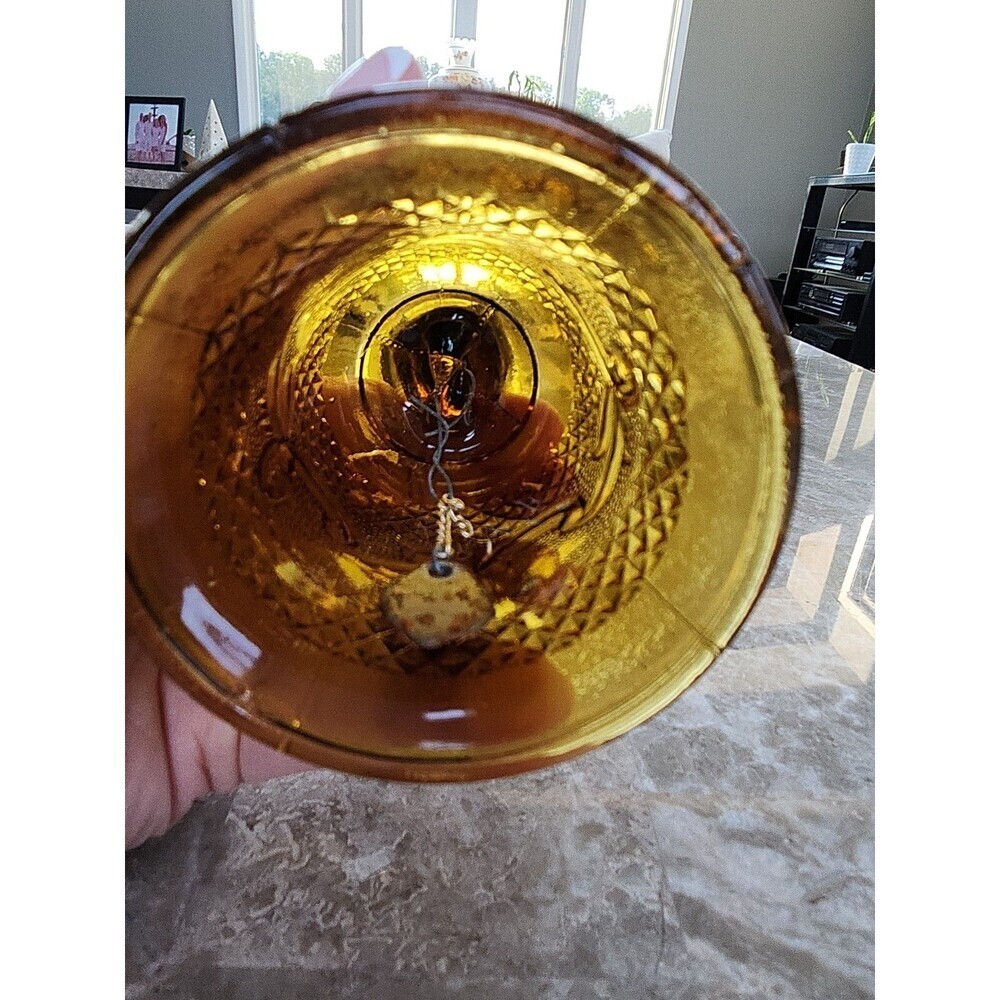 Amber Depression Glass Bell Diamond & Ribbon Pattern - Picture 4 of 4